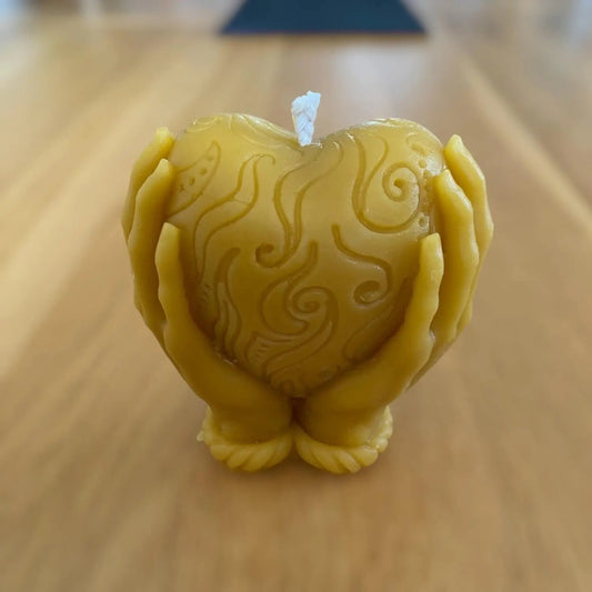 Handmade Beeswax Heart in Hands Candle - Mêl Llŷn