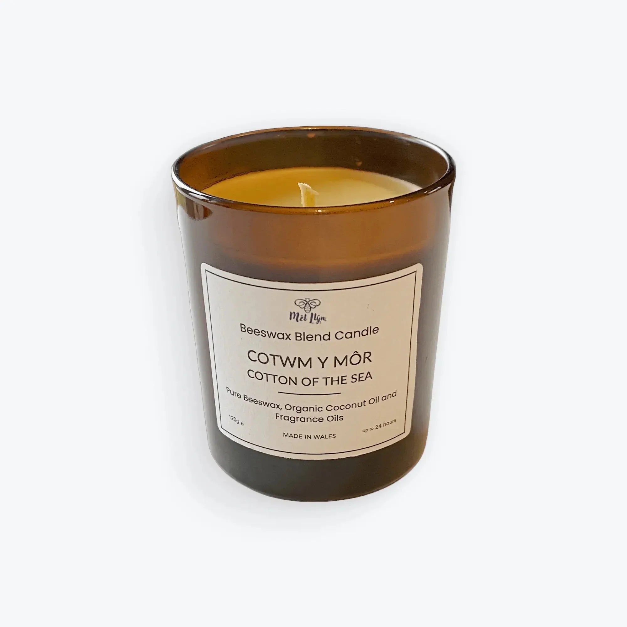 Cotwm y Môr (Cotton of the Sea) – Pure Beeswax & Coconut Blend Candle (20cl) - Mêl Llŷn