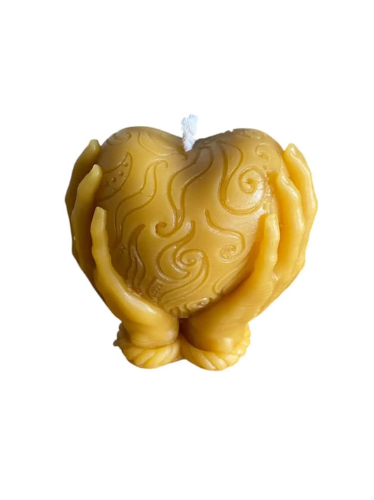 Handmade Beeswax Heart in Hands Candle - Mêl Llŷn