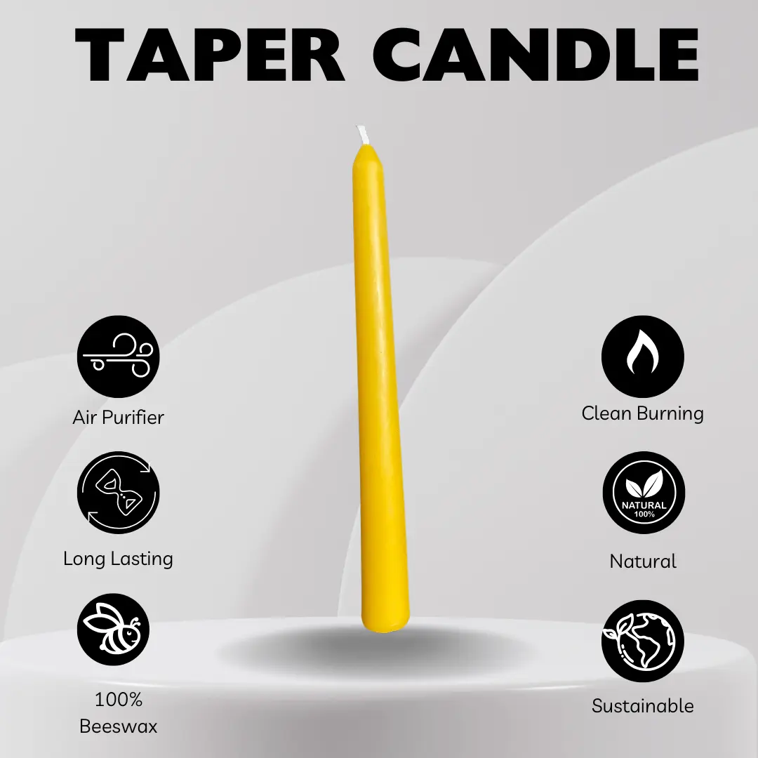 Pair of Handmade Taper Beeswax Dinner Candles - Mêl Llŷn
