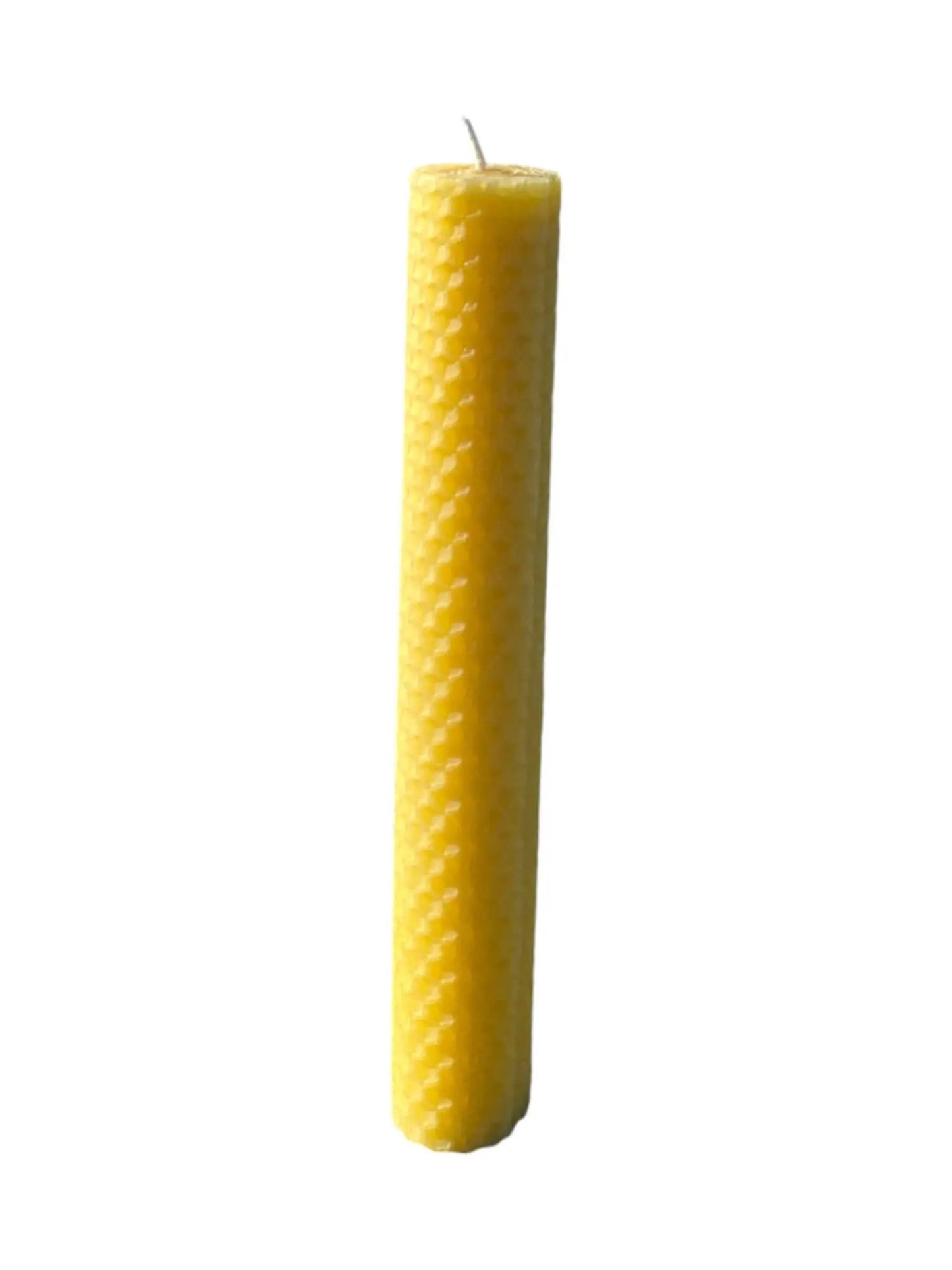 Pair of Yellow Rolled Beeswax Candle — 20cm tall x 3cm - Mêl Llŷn