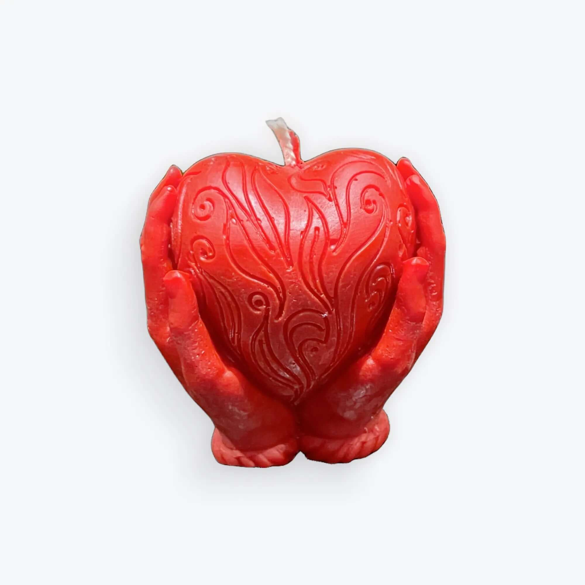 Red Handmade Beeswax Heart in Hands Candle - Mêl Llŷn