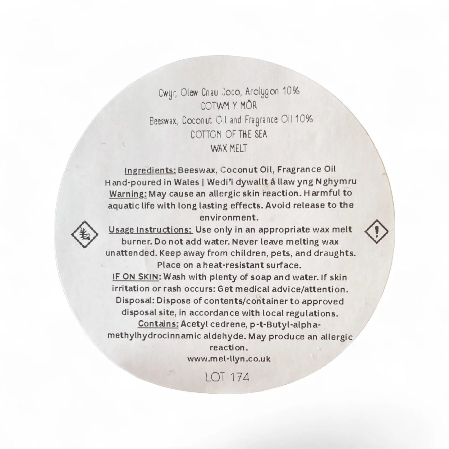 Set of 6 Wax Melts made with Pure Beeswax and Coconut Oil and Cotton of the sea - Mêl Llŷn