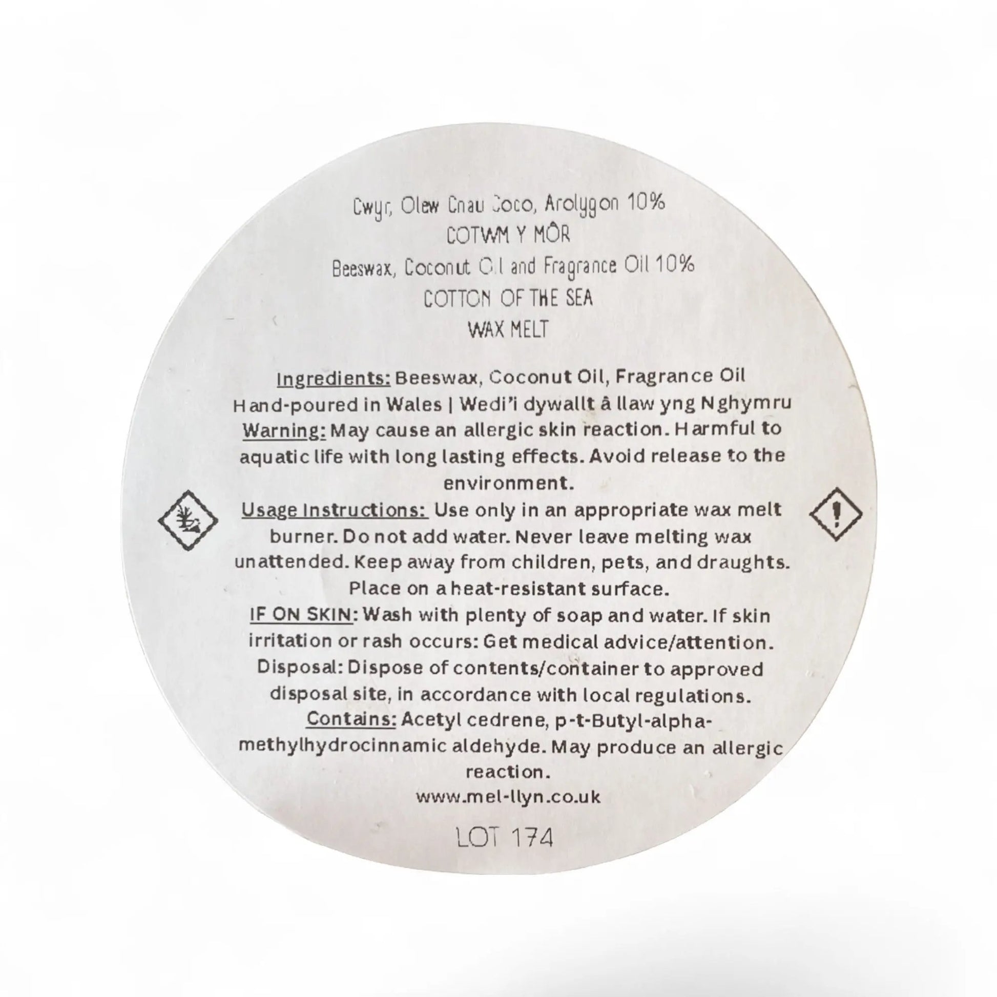 Set of 6 Wax Melts made with Pure Beeswax and Coconut Oil and Cotton of the sea - Mêl Llŷn