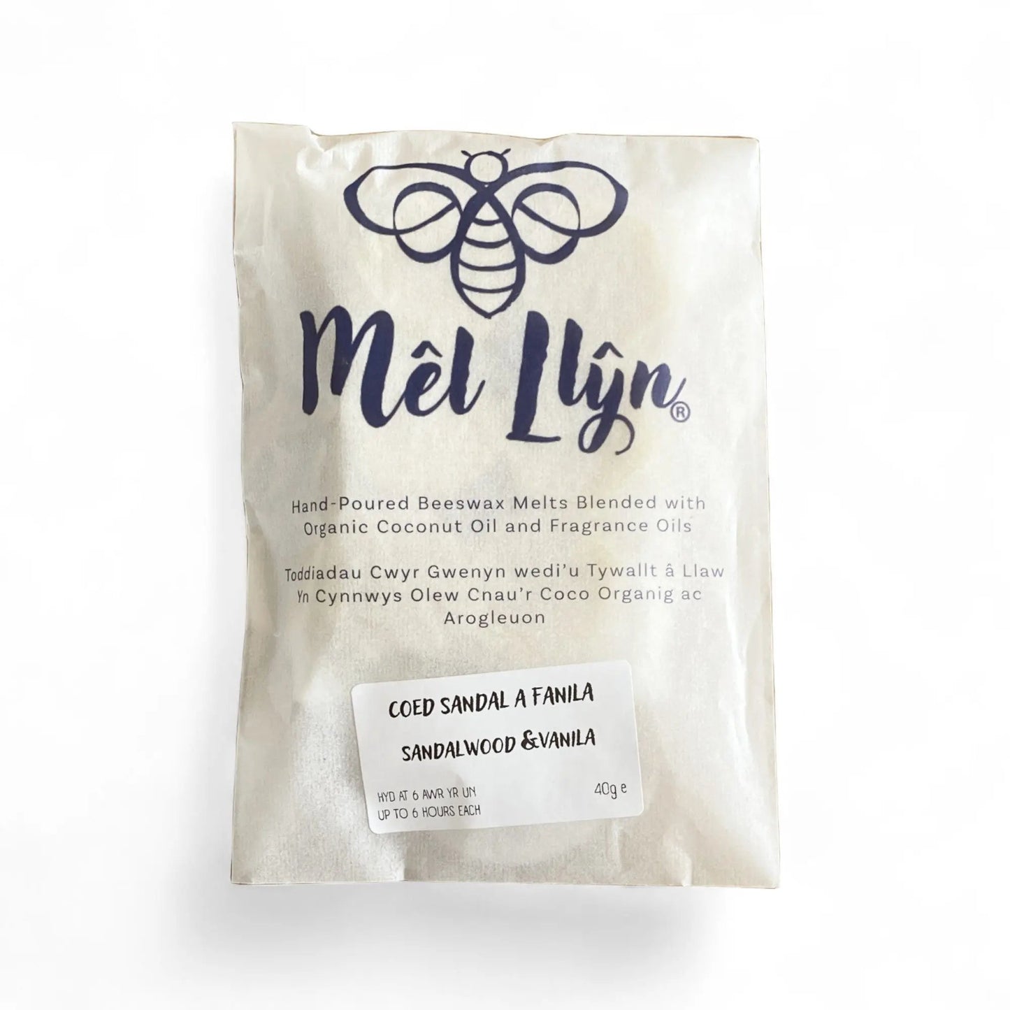 Wax Melts made with British Beeswax - blended with Coconut Oil, Sandalwood and Vanilla fragrance oil - Mêl Llŷn